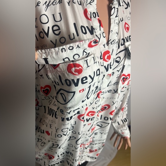 Milk & Honey Button Down Size L Double Chest Pockets Long-sleeve V-Neck Love - Picture 3 of 9